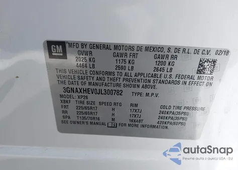 2018 Chevrolet Equinox Ls из США, поврежденный, VIN 3GNAXHEV0JL300782